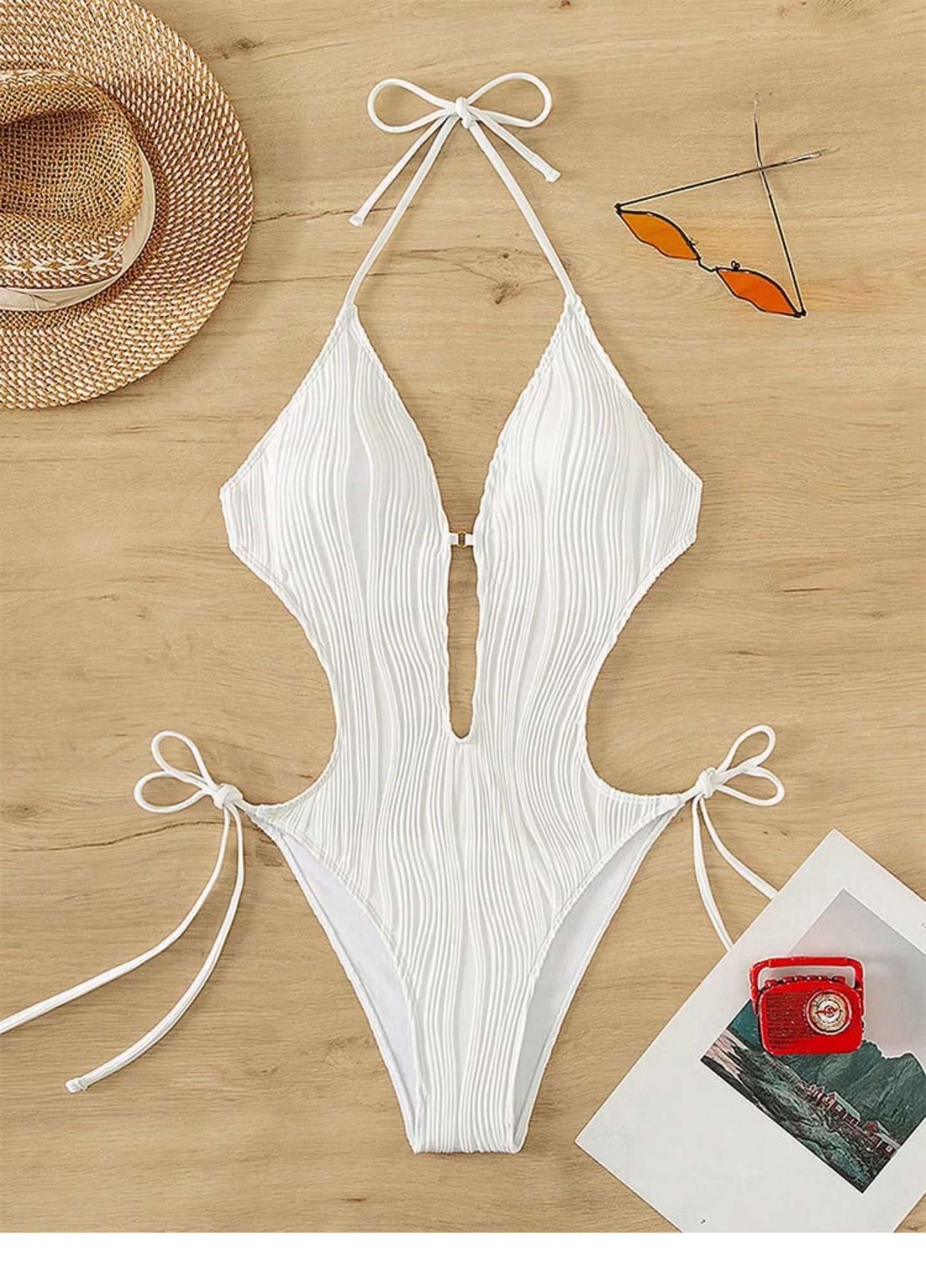 Fashion One-Piece Swimsuit Women's Sexy Lace-up Small Chest Push up Bikini Tight Waist