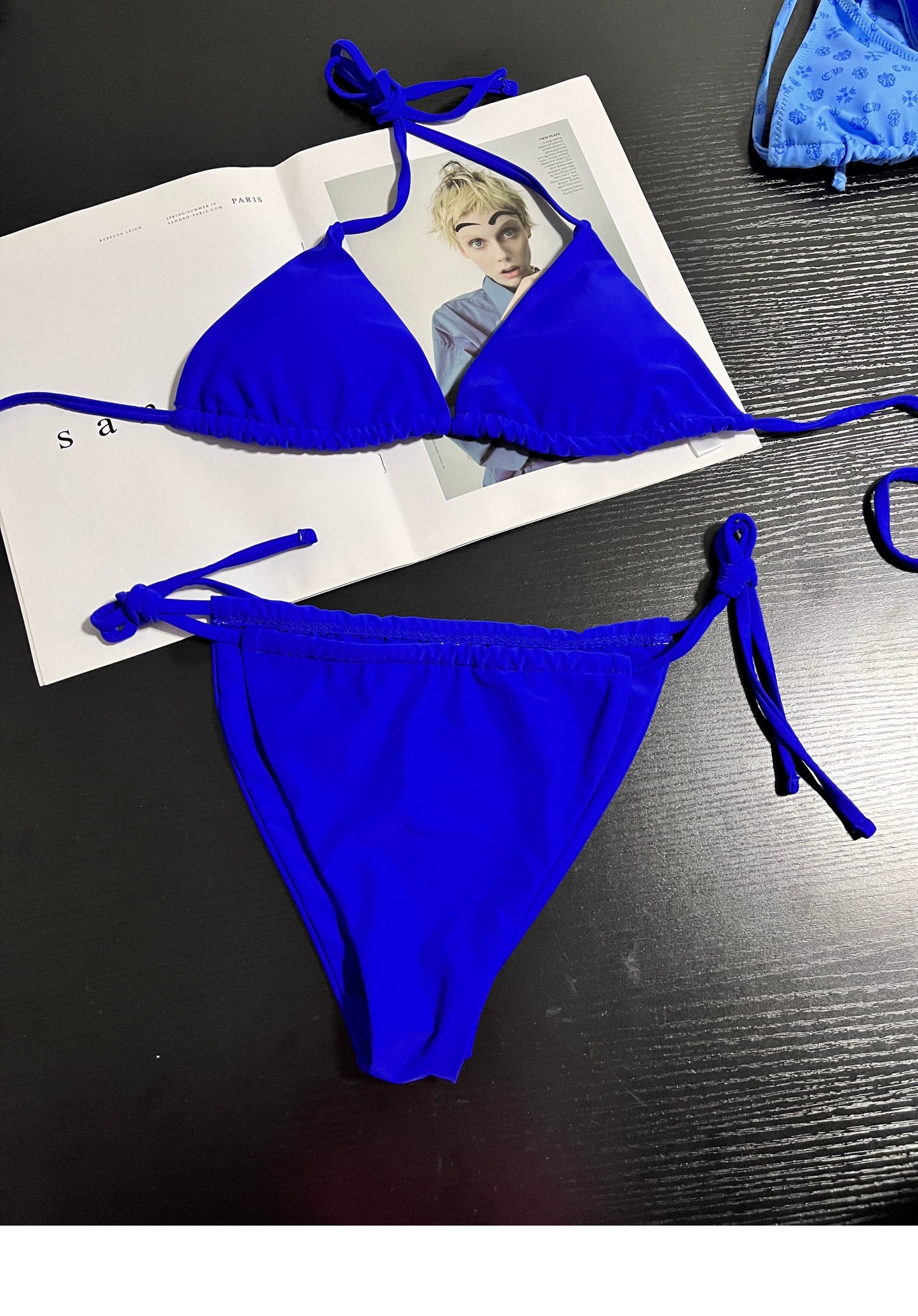 Klein Blue and White Anti-DDoS Seaside Banded Bikini