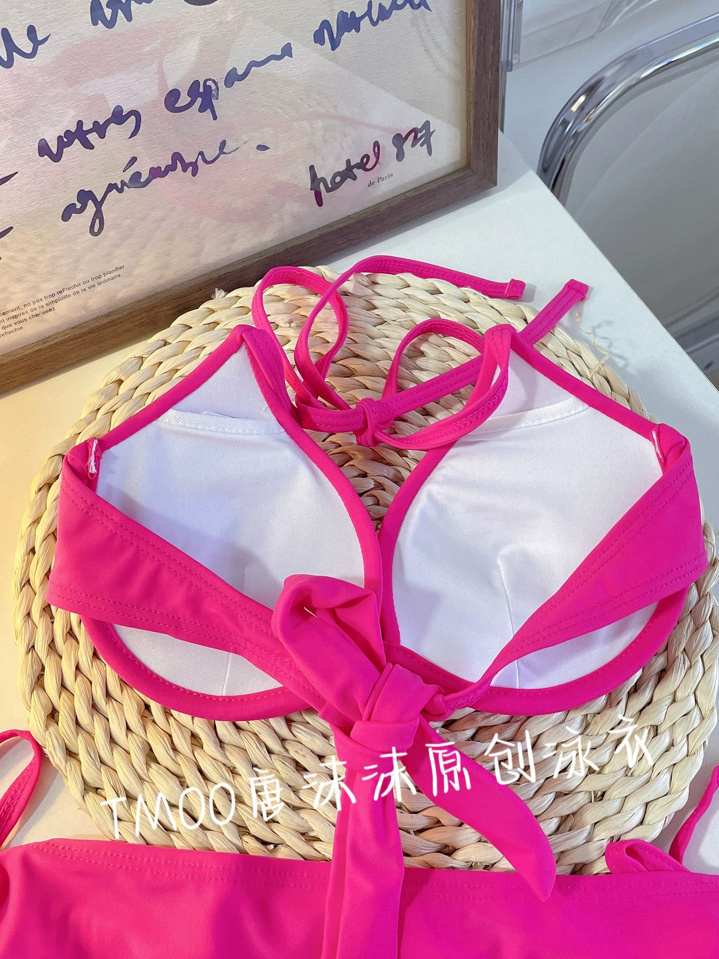 Fashion Wind Pink Big and Small Chest Gathered Hot Spring Bathing Suit