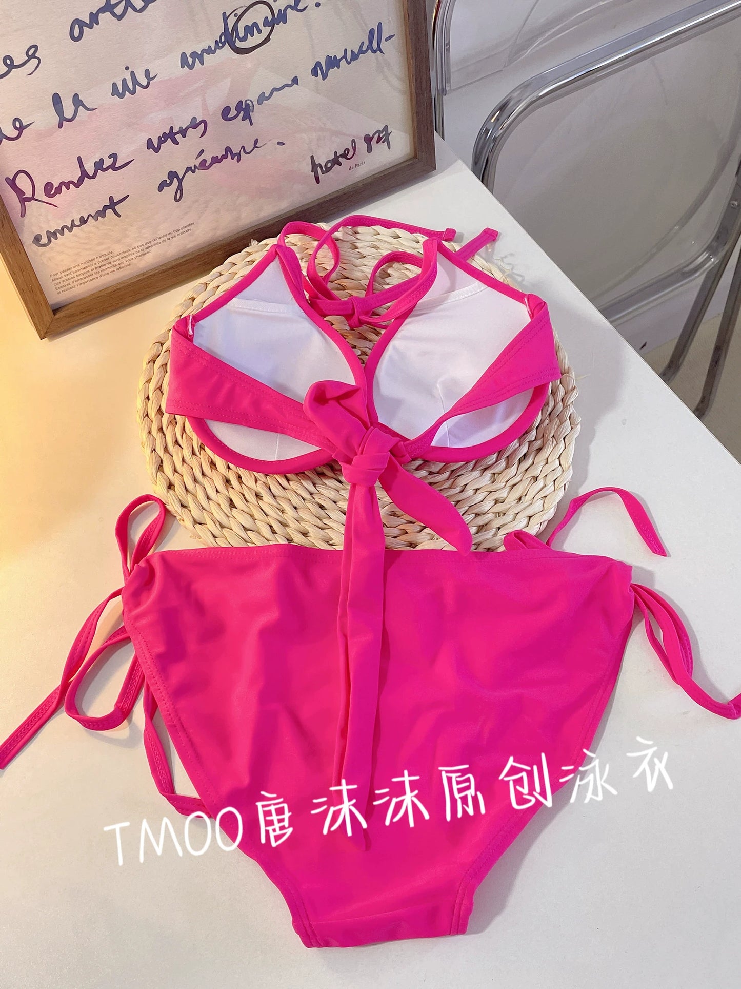 Fashion Wind Pink Big and Small Chest Gathered Hot Spring Bathing Suit