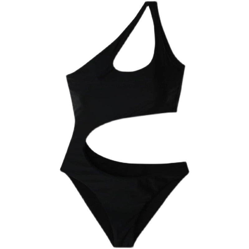 South Korea Internet Celebrity Small Chest Triangle One-Piece Bikini Sexy Slimming Black and White One-Shoulder