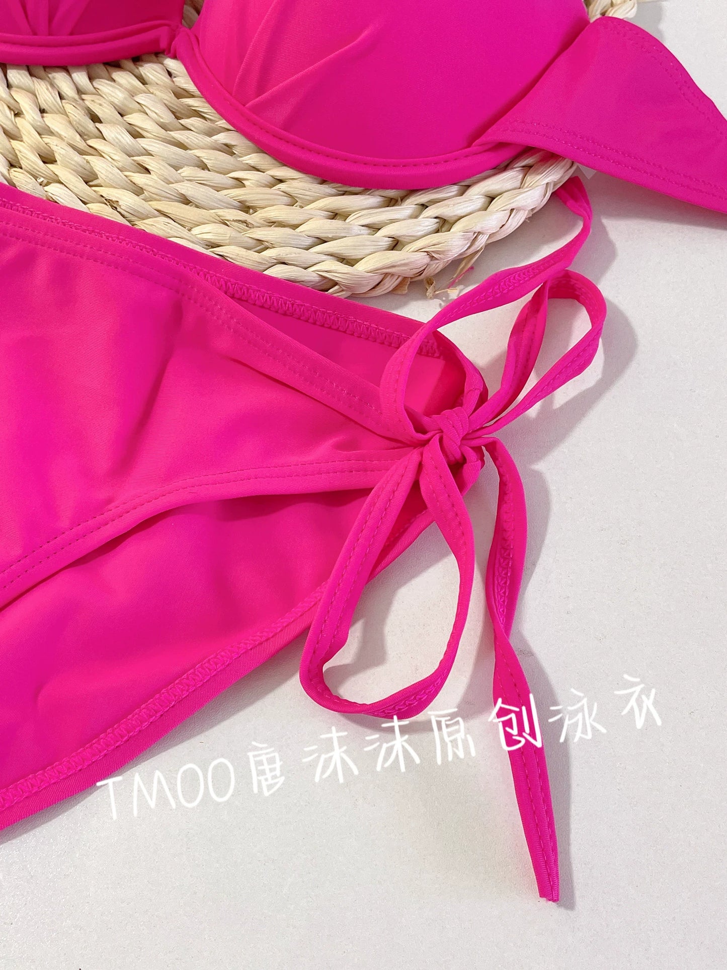 Fashion Wind Pink Big and Small Chest Gathered Hot Spring Bathing Suit