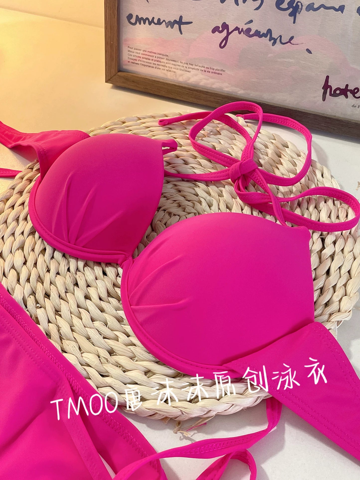 Fashion Wind Pink Big and Small Chest Gathered Hot Spring Bathing Suit