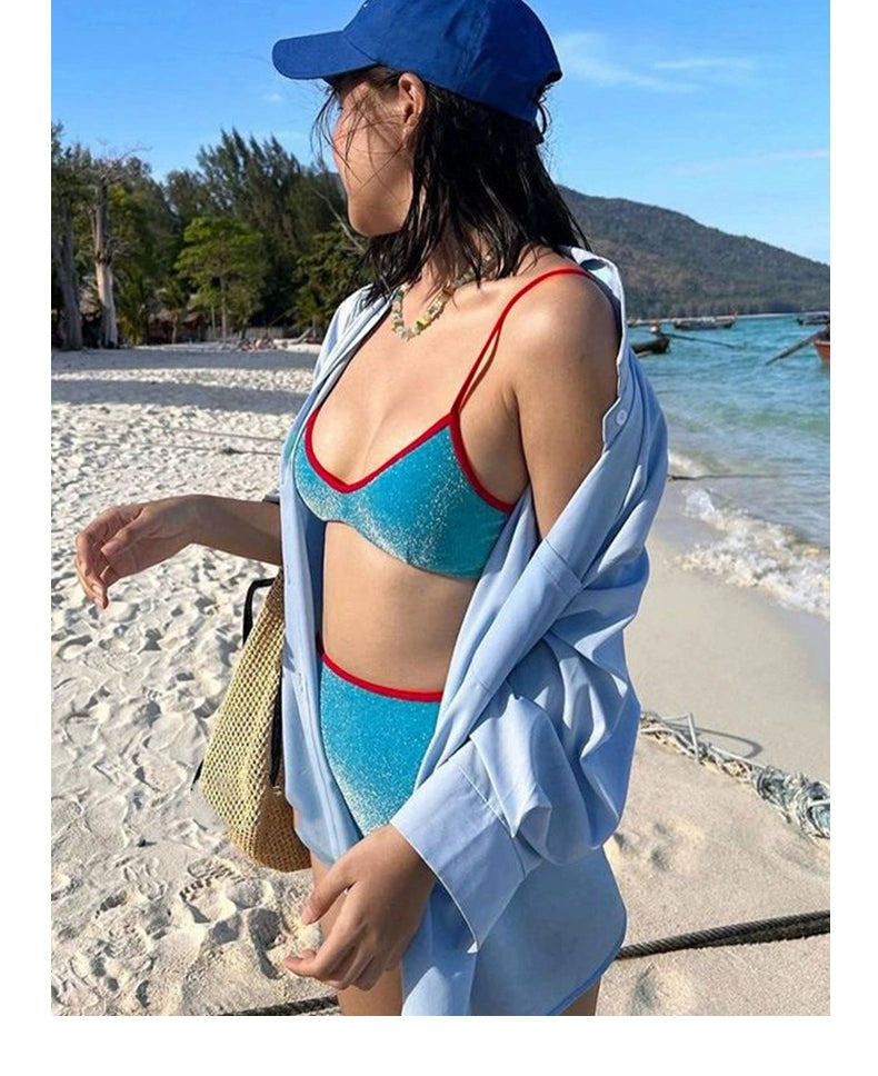 Zhou Yu Tong Swimsuit Women's Super Sexy Bikini 2023 New Arrival Hot Spring Girl Flab Hiding Internet Celebrity Conservative Split