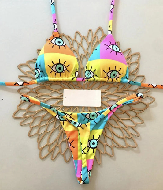 New Bright Sexy Print Bikini Set Triangle Halter Brazilian