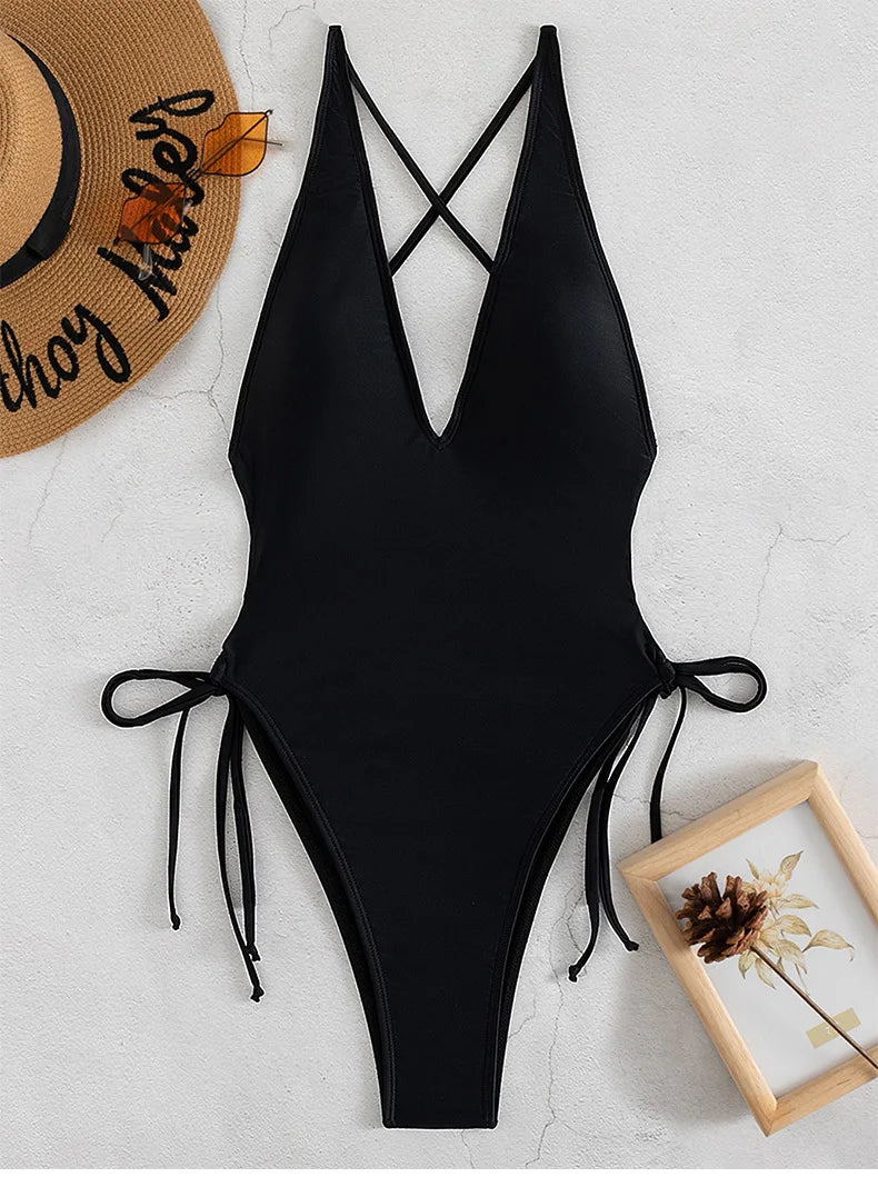 Solid Lace Up Swimsuit Woman Sexy Swimsuit Swimwear For Women Push Up Beachwear Female Bodysuit