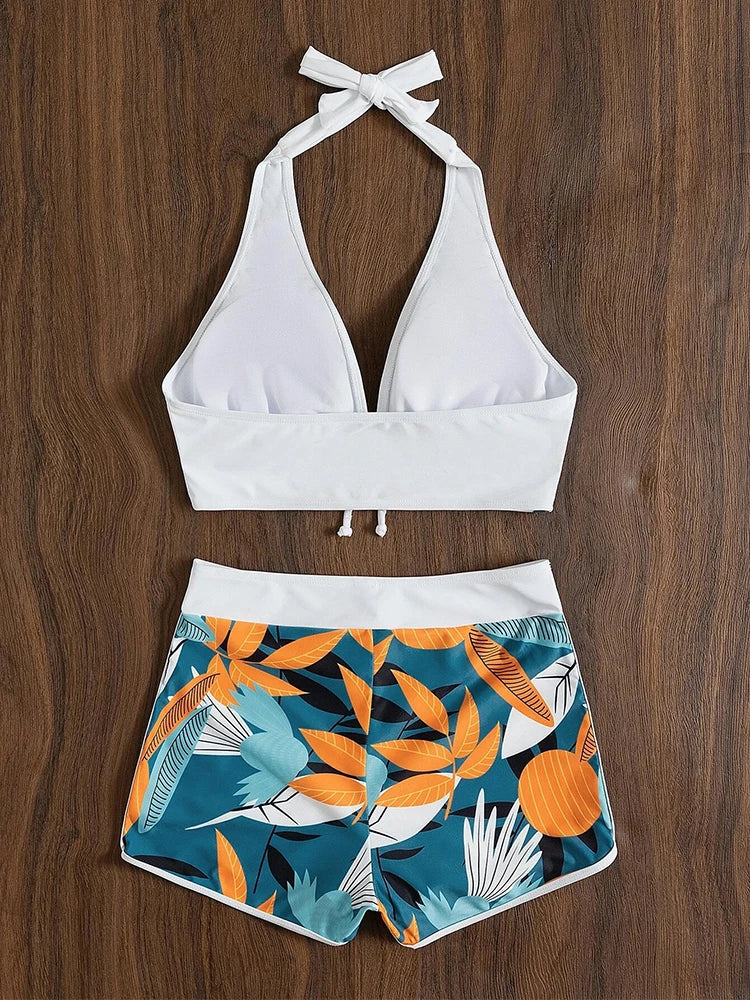 Halter Bikini Set High Waist Swimwear Printed Beachwear