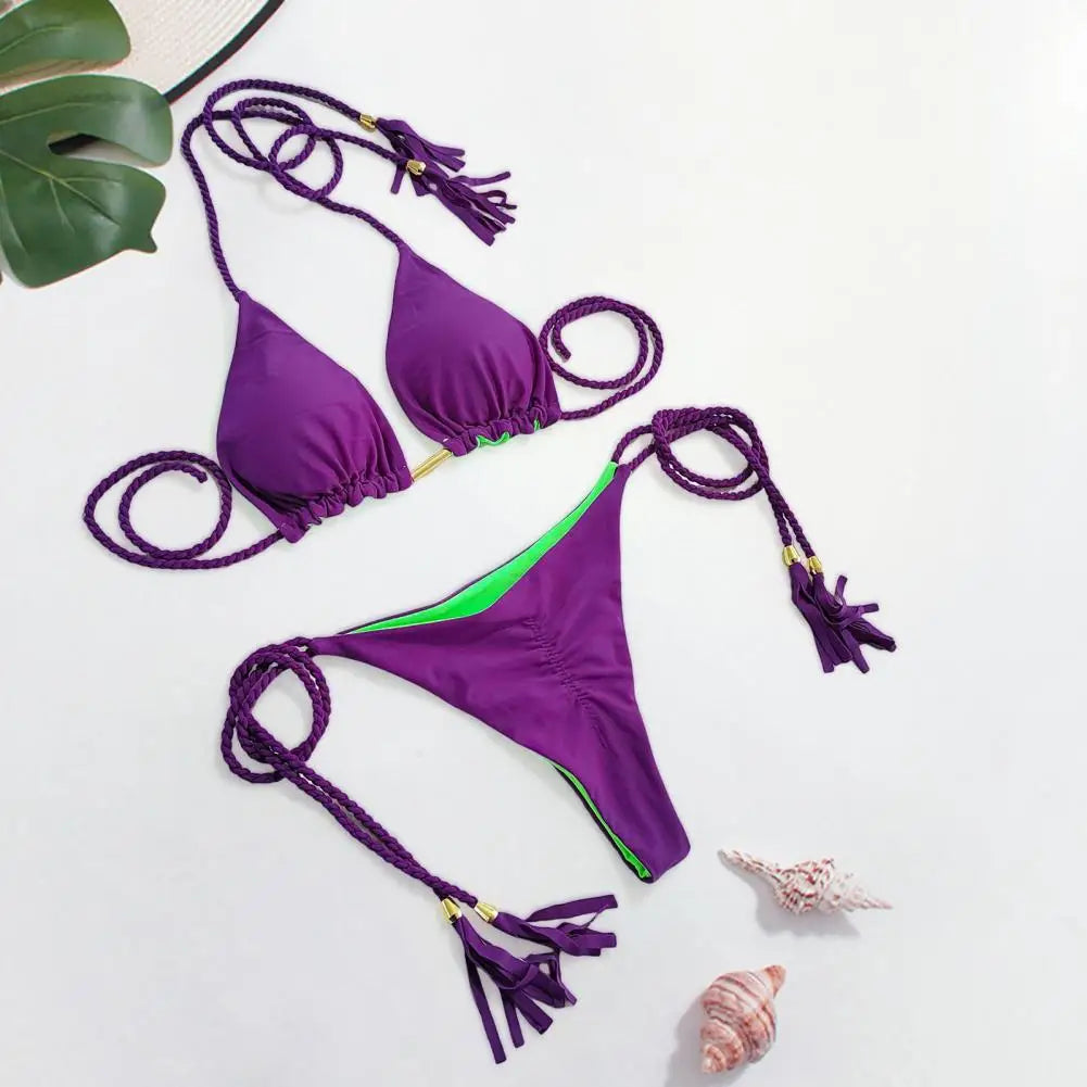 New Women's Bikini Backless Rope Triangle Swimsuit Multicolor