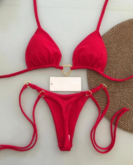 Sexy Halter Solid color Bikini Set Triangle Thong Brazilian