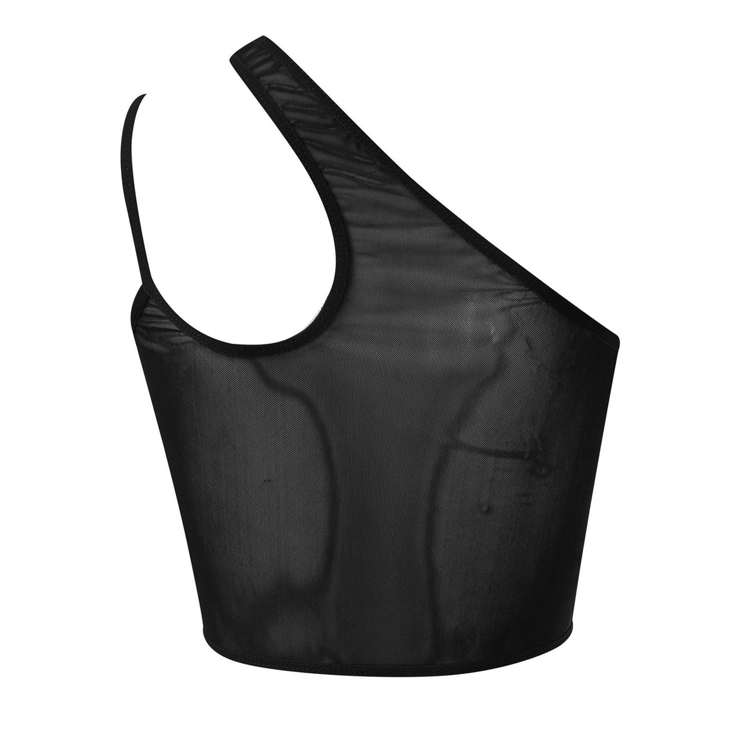 Womens Sexy See Through Mesh Crop Top One Shoulder Double Straps Solid Cover Up Top Tank Top for Club Swimwear Street Look