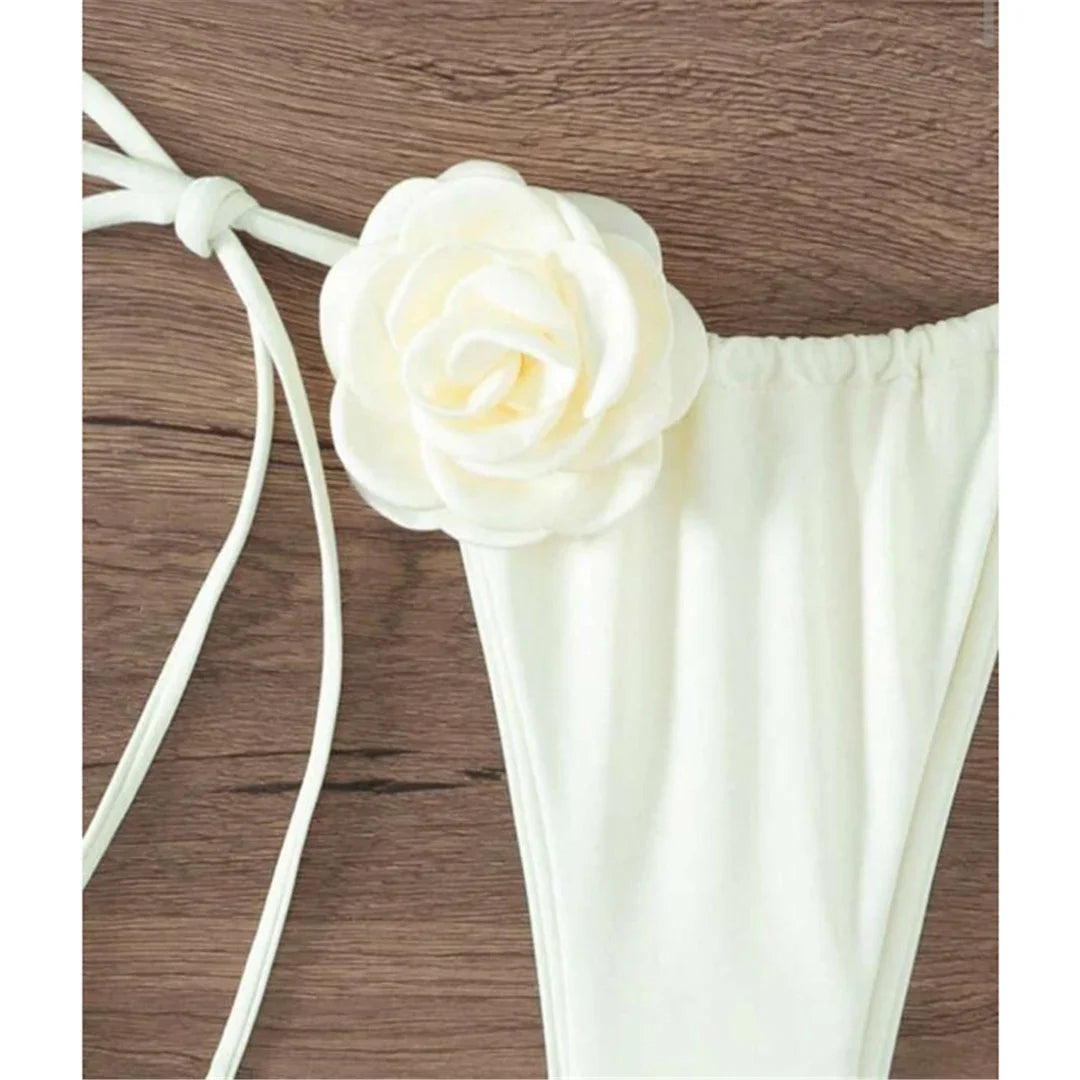 S - XL Sexy 3D Flowers Halter Strappy Bikini