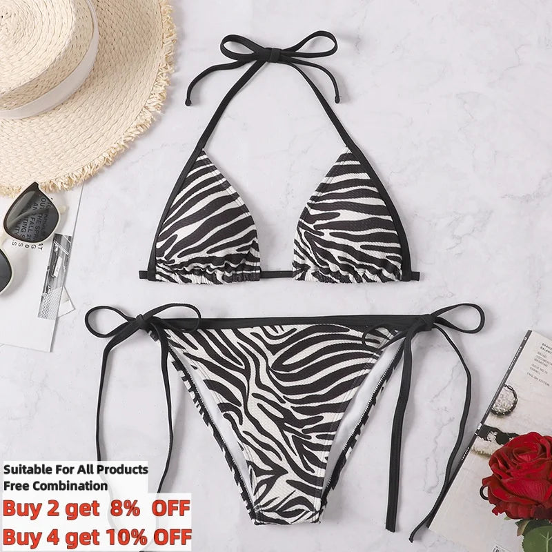 Sexy Rear Tie Fastening Bikini Set Summer Swimsuit S-XL Beachwear