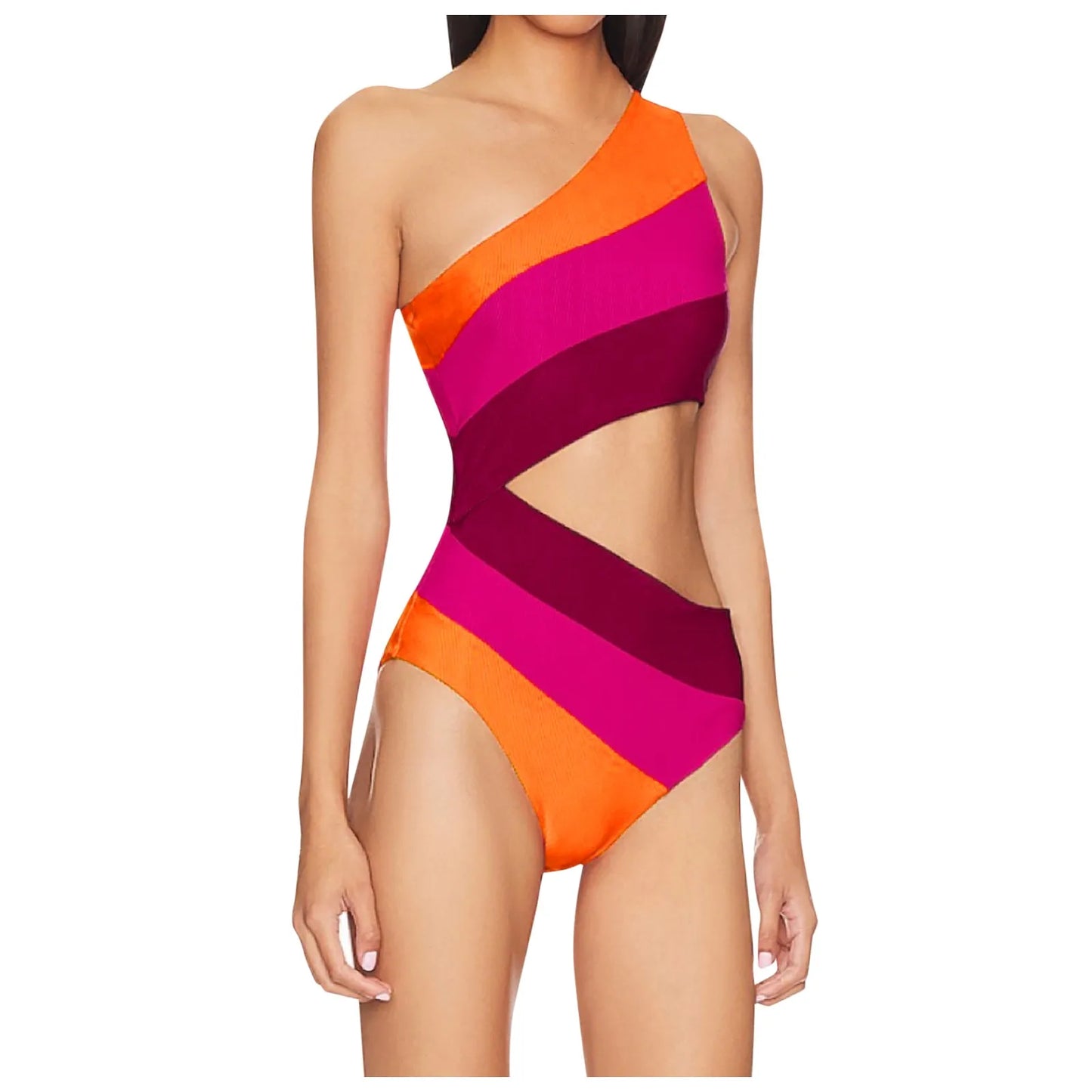 Cutout Color Block Swimwear One Shoulder New Beach Strappy Bikini