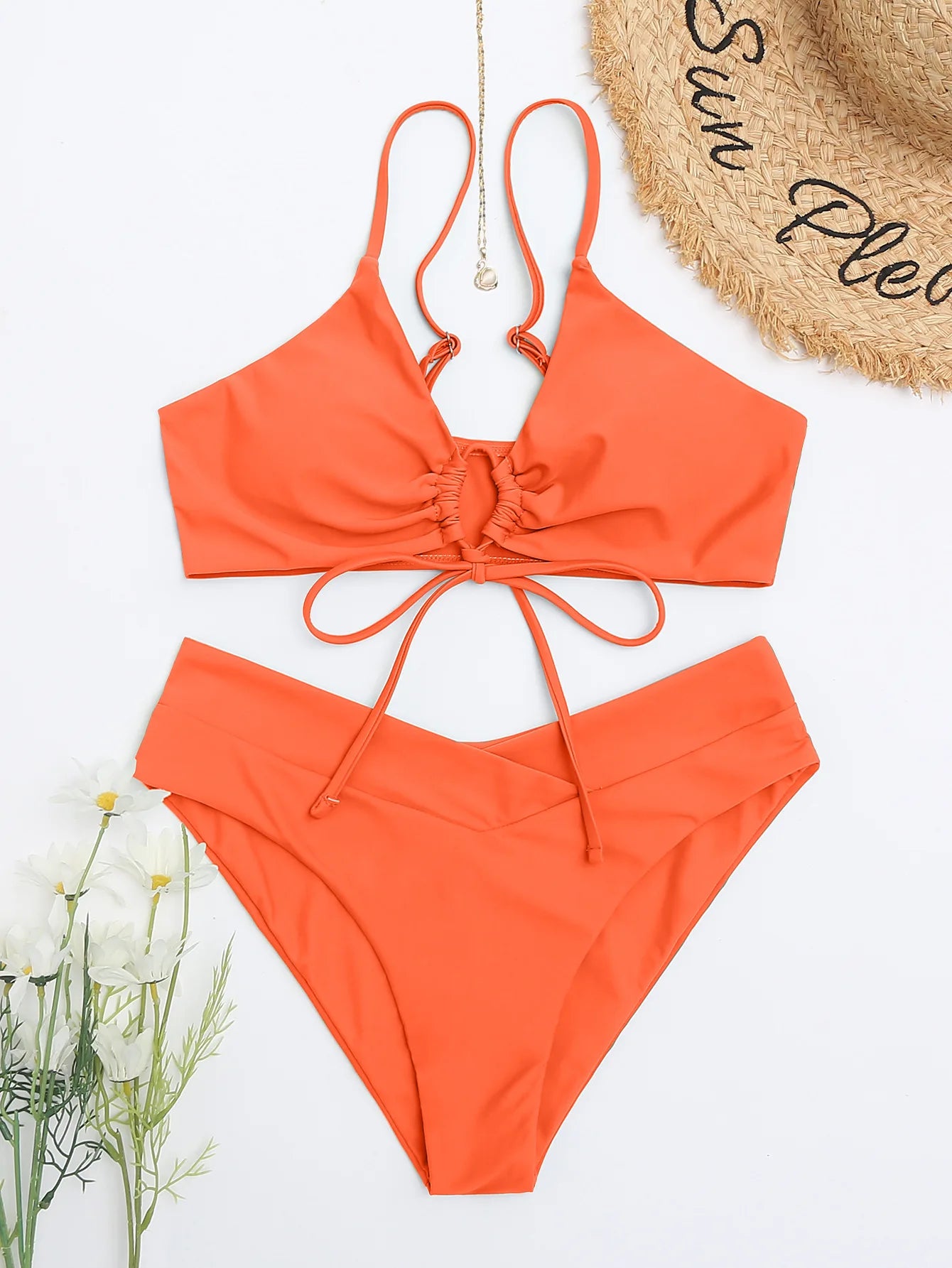 New Women's Swimsuit, High Waist 2-piece Bikini Set, V-neck Suspender Backless Beach Swimwear