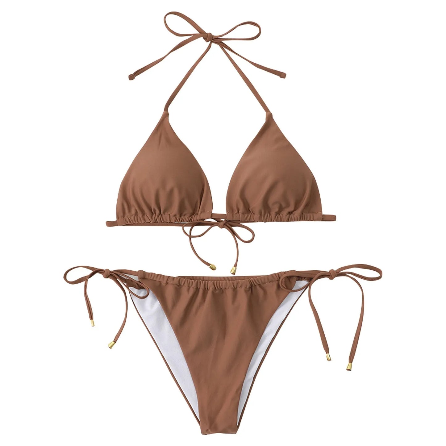 New Brown Bikini, Belt Chest Pad No Steel Support Fashion Set Sexy Tie Split Backless