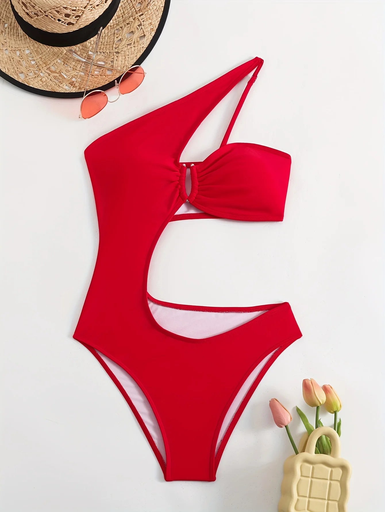 European and American conservative fashion solid color one-piece women's swimsuit