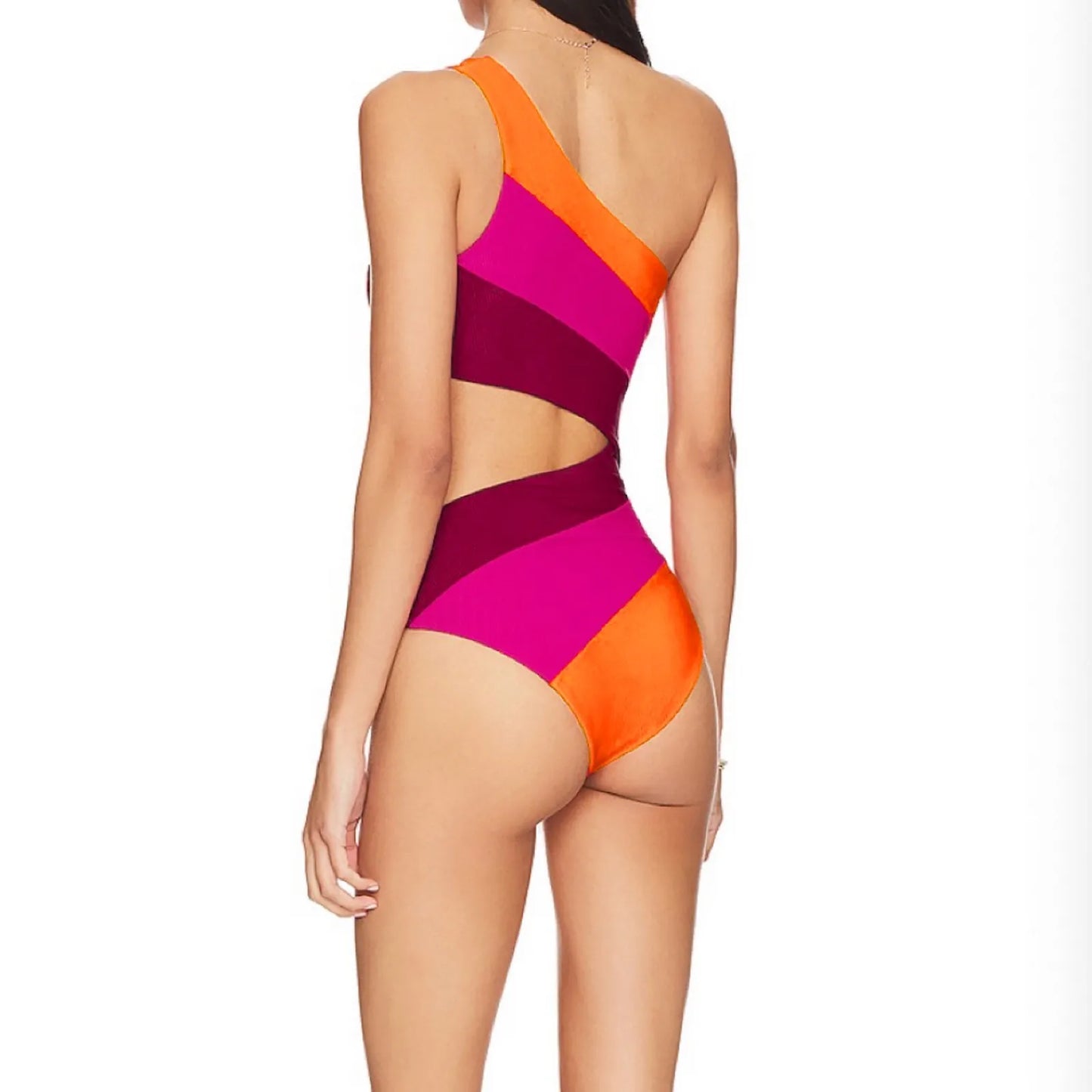 Cutout Color Block Swimwear One Shoulder New Beach Strappy Bikini