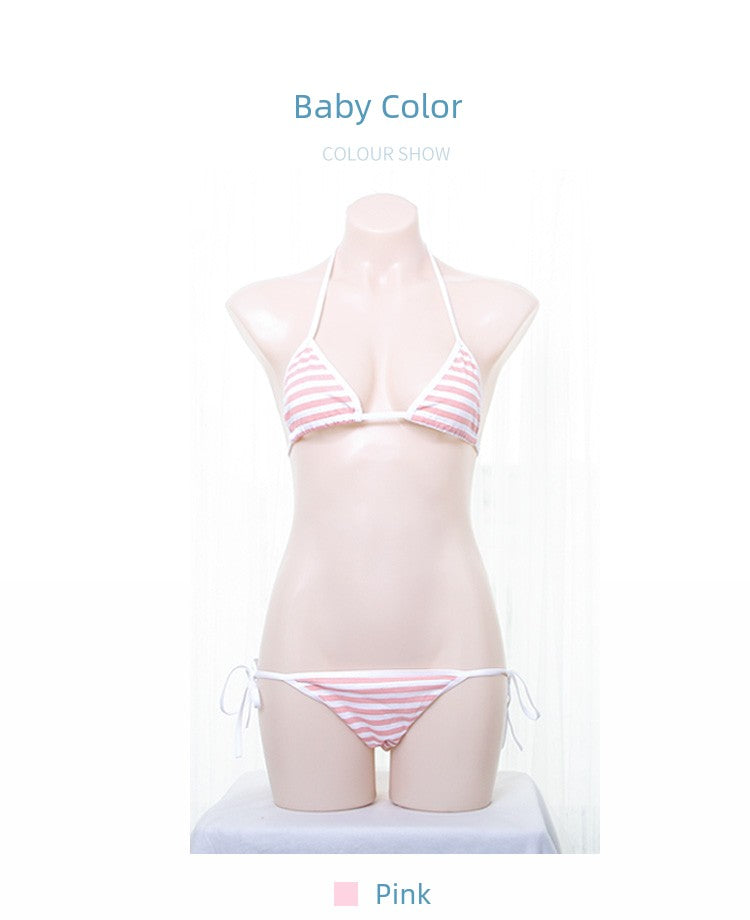 Blue and White Stripes Bikini Shoelace Red and White Stripes Strap Suit Underwear Intimates Pajamas Home Wear