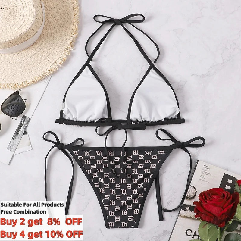 Sexy Rear Tie Fastening Bikini Set Summer Swimsuit S-XL Beachwear