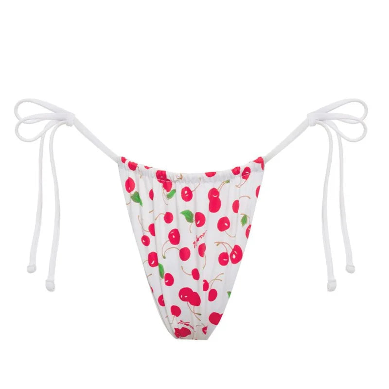 Push Up Cherry Print Bikini Set Sexy Halter Low Waist Thong Swimsuit Two Piece Suit