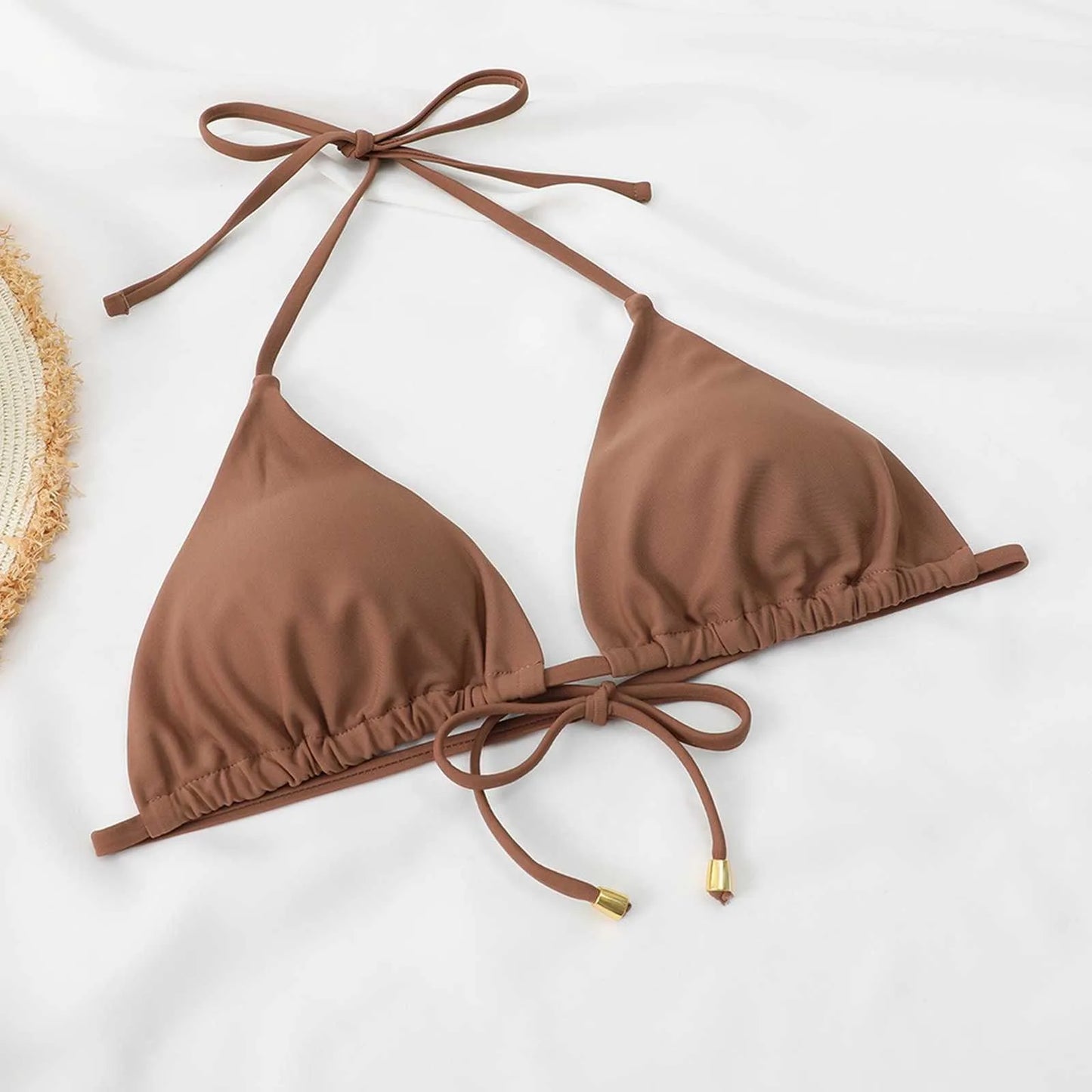 New Brown Bikini, Belt Chest Pad No Steel Support Fashion Set Sexy Tie Split Backless