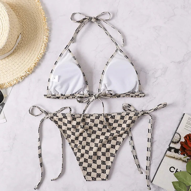 Sexy Rear Tie Fastening Bikini Set Summer Swimsuit S-XL Beachwear