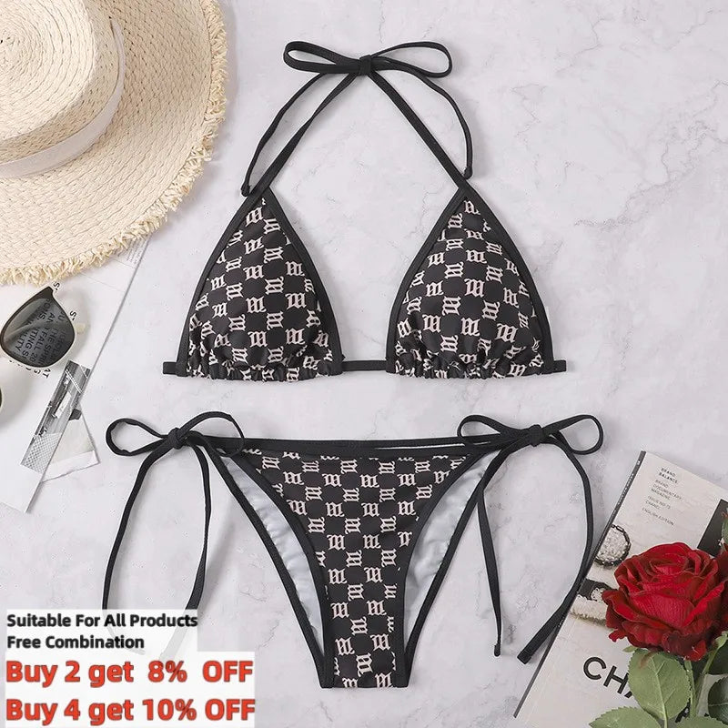 Sexy Rear Tie Fastening Bikini Set Summer Swimsuit S-XL Beachwear