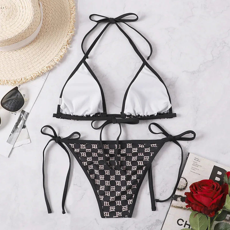 Sexy Rear Tie Fastening Bikini Set Summer Swimsuit S-XL Beachwear