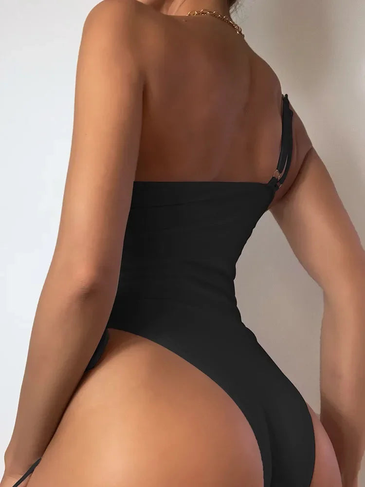 Solid Lace Up Swimsuit Woman Sexy Swimsuit Swimwear For Women Push Up Beachwear Female Bodysuit