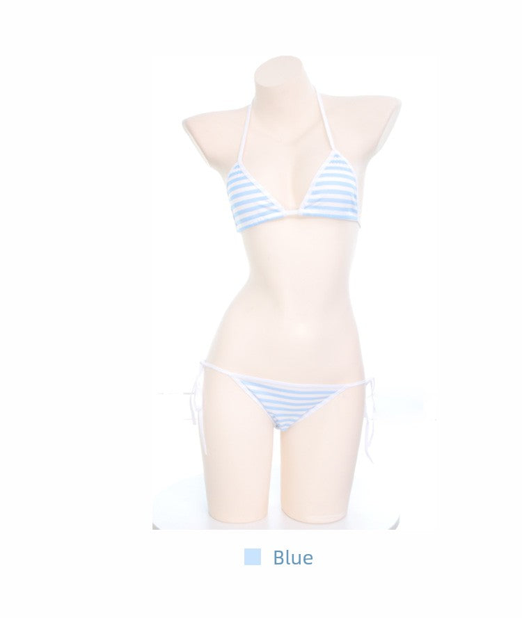 Blue and White Stripes Bikini Shoelace Red and White Stripes Strap Suit Underwear Intimates Pajamas Home Wear