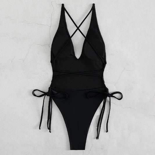 Solid Lace Up Swimsuit Woman Sexy Swimsuit Swimwear For Women Push Up Beachwear Female Bodysuit