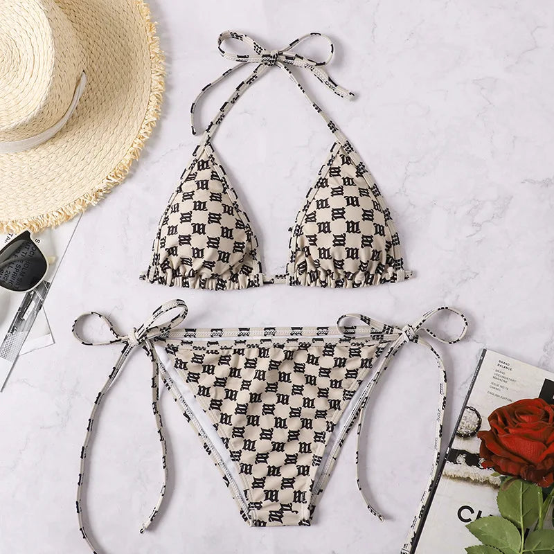 Sexy Rear Tie Fastening Bikini Set Summer Swimsuit S-XL Beachwear