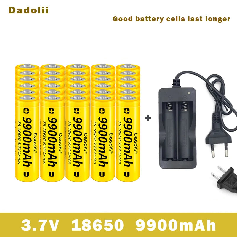 18650 Battery Rechargeable Battery 3.7V 18650 9900mAh Capacity Li-ion Rechargeable Battery For Flashlight Torch Battery+Charger