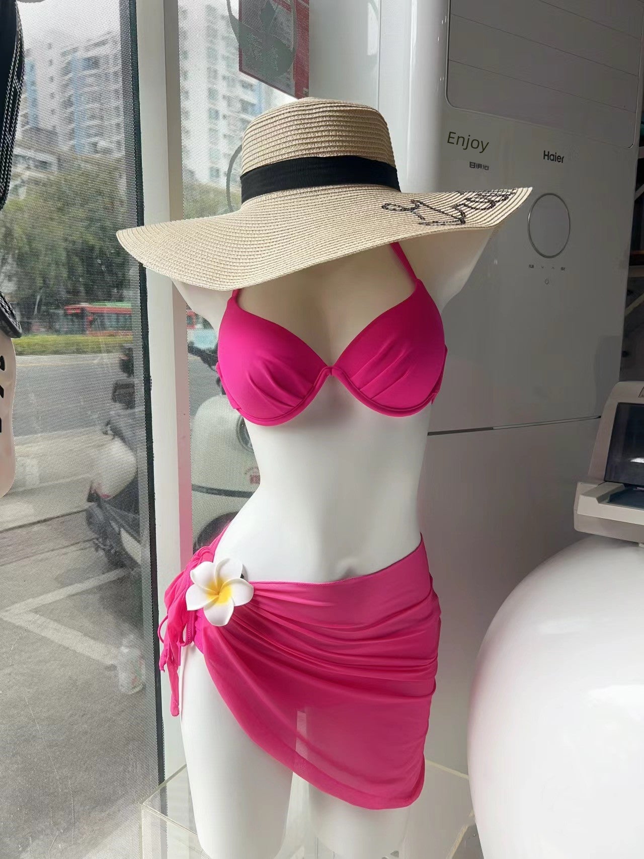 Fashion Wind Pink Big and Small Chest Gathered Hot Spring Bathing Suit