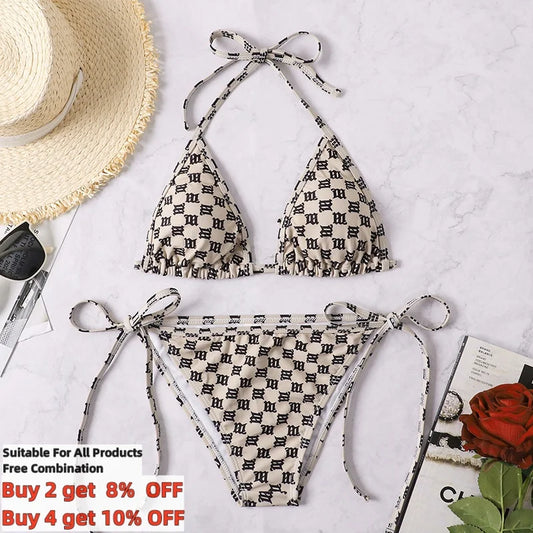 Sexy Rear Tie Fastening Bikini Set Summer Swimsuit S-XL Beachwear