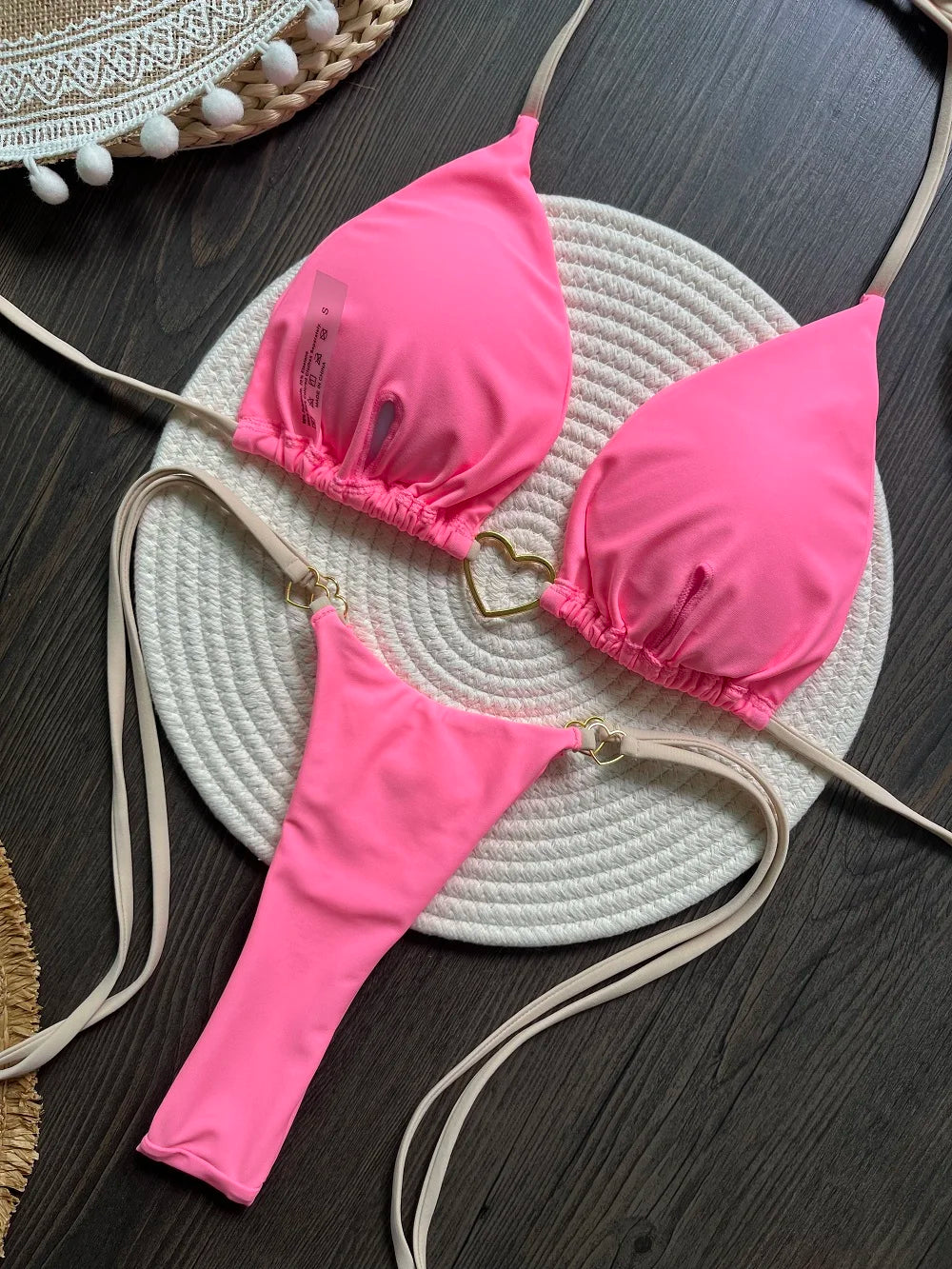 Sexy Halter Solid color Bikini Set Triangle Thong Brazilian