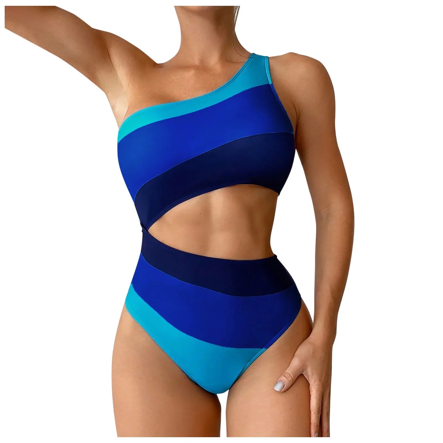 Cutout Color Block Swimwear One Shoulder New Beach Strappy Bikini