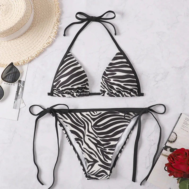 Sexy Rear Tie Fastening Bikini Set Summer Swimsuit S-XL Beachwear