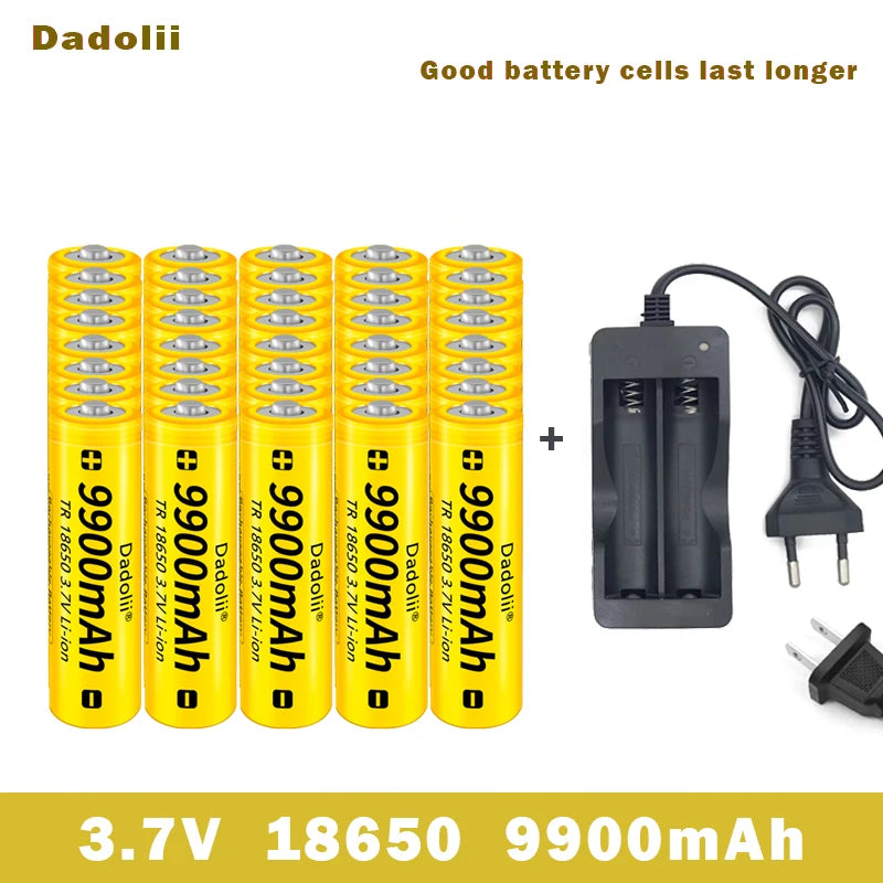 18650 Battery Rechargeable Battery 3.7V 18650 9900mAh Capacity Li-ion Rechargeable Battery For Flashlight Torch Battery+Charger