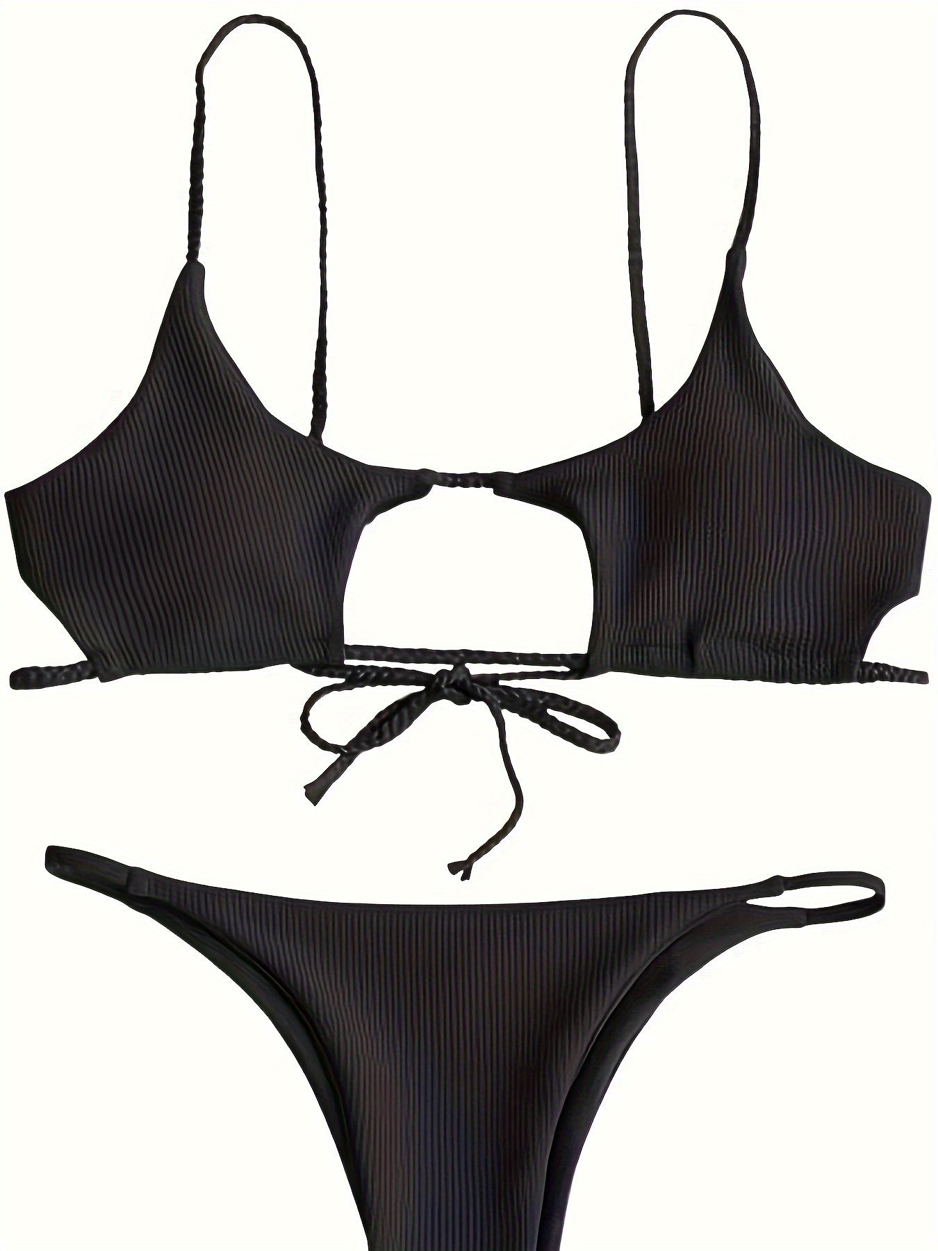 Sexy 2-Piece Solid Color Bikini High Cut, Spaghetti Straps, Comfortable, Summer Must-Have, Beach Essentials