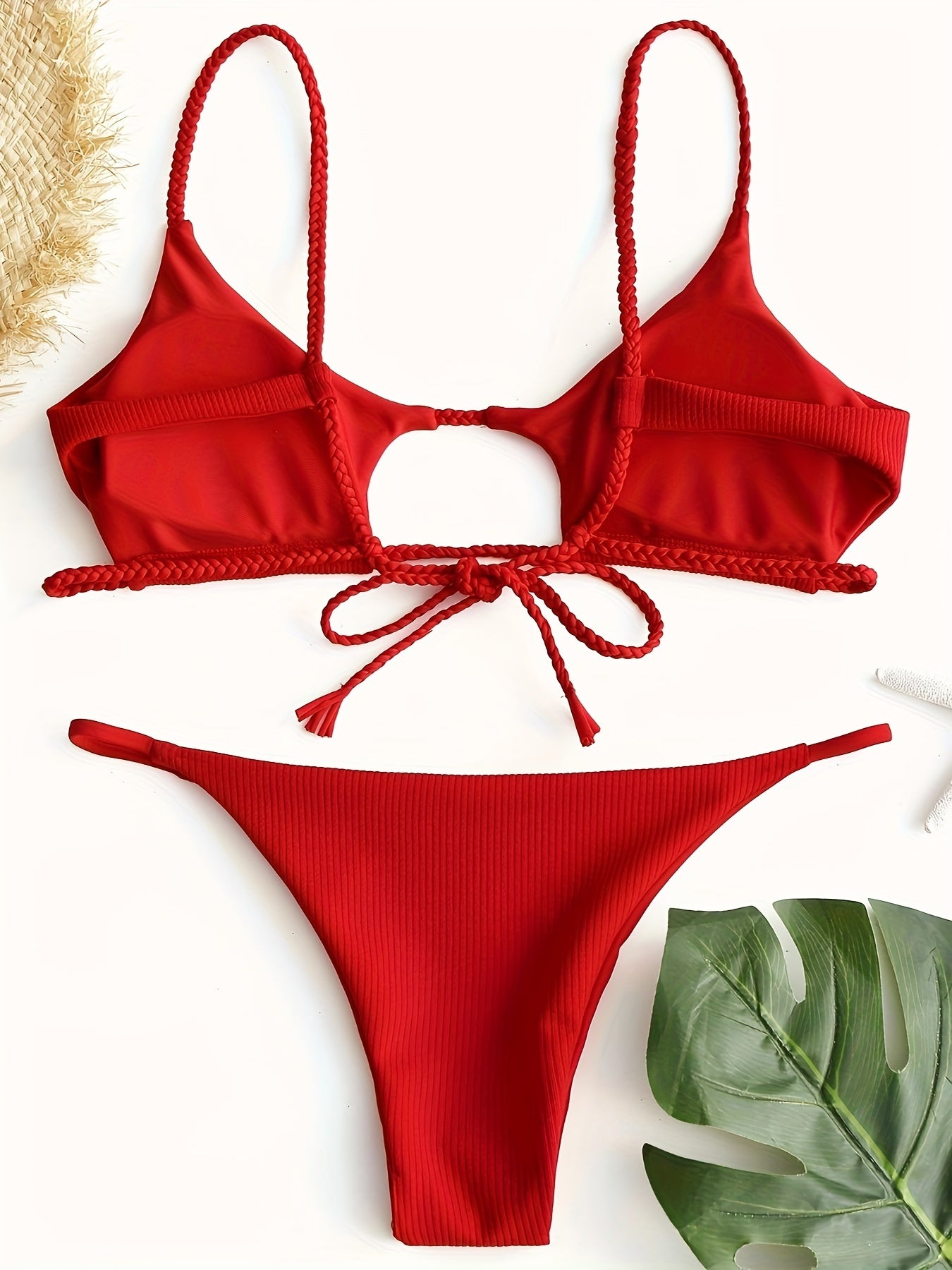 Sexy 2-Piece Solid Color Bikini High Cut, Spaghetti Straps, High-Quality Fabric, Comfortable, Beachwear Essentials for Summer Vacation